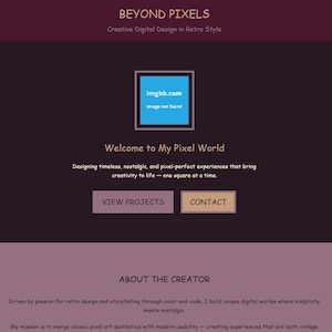 Szablon witryny Beyond Pixels | Projekt portfolio w stylu retro HTML dla artystów cyfrowych, twórców i projektantów