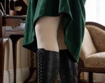 Hohe Schwarze Stiefel nach Maß in jeder Größe, Kniehohe Lederstiefel Schwarz Viktorianische Stiefel Schnürkniestiefel Festival Stiefel Retro Stiefel