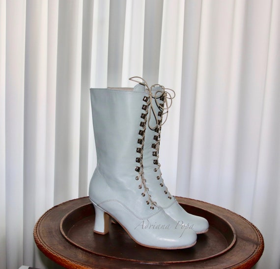 Sea Foam Boots Sea Foam Leather Shoes Baby Blue Boots Etsy