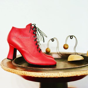 Ankle Boots , Red Boots , Red Shoes , Red leather Boots , 19th century style Boots , Red Victorian Boots 1900&#39;s style Boots Wide feet boots
