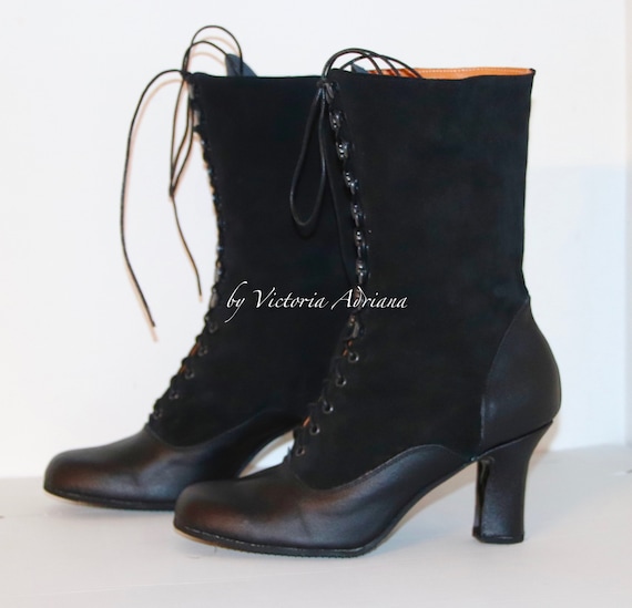 Black Boots in Suede and Black Leather Victorian Boots Retro Boots Cosplay Boots French Boots Custom Made Shoes 1900 s Style Boots Fashion Etsy Australia