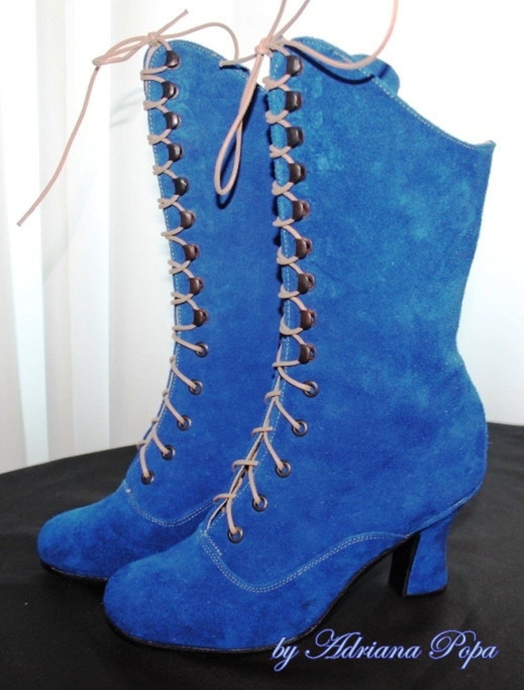 Royal Blue Victorian Boots Royal Blue Shoes Lace up Boots Suede Royal