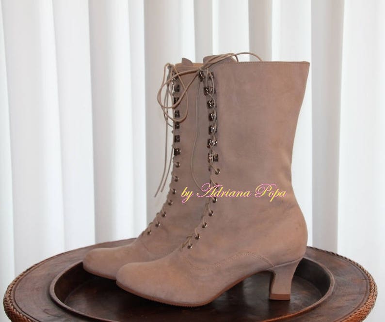 Historical Boots Taupe Edwardian Boots Custom made boots Ivory Victorian Boots SALE Victorian Boots Granny Booties