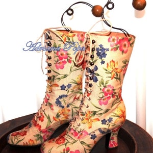 Eco fabric Boots Victorian Boots Flower eco leather Boots Lace up Boots Bridal shoes Regency Boots Custom made Boots 1900 Boots Cosplay Boot