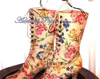 Eco fabric Boots Victorian Boots Flower eco leather Boots Lace up Boots Bridal shoes Regency Boots Custom made Boots 1900 Boots Cosplay Boot