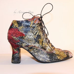 Ankle Boots , Leather Victorian Boots , Chameleon Nanocrystal Leather Boots , Alternative Fashion , Bohemian Boots  ,1900's style boots
