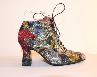 Ankle Boots , Leather Victorian Boots , Chameleon Nanocrystal Leather Boots , Alternative Fashion , Bohemian Boots  ,1900's style boots