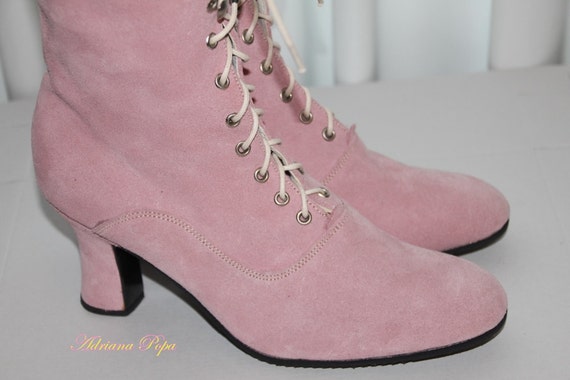 Viktorianischen Stiefel, Edwardian Stiefel, erröten rosa Leder Stiefeletten, hellrosa Wildleder Leder Booties, maßgeschneiderte Stiefel, 1900 Stiefel Viktorianischen Stiefel, Edwardian Stiefel, erröten rosa Leder Stiefeletten, hellrosa Wildleder Leder Booties, maßgeschneiderte Stiefel, 1900 Stiefel