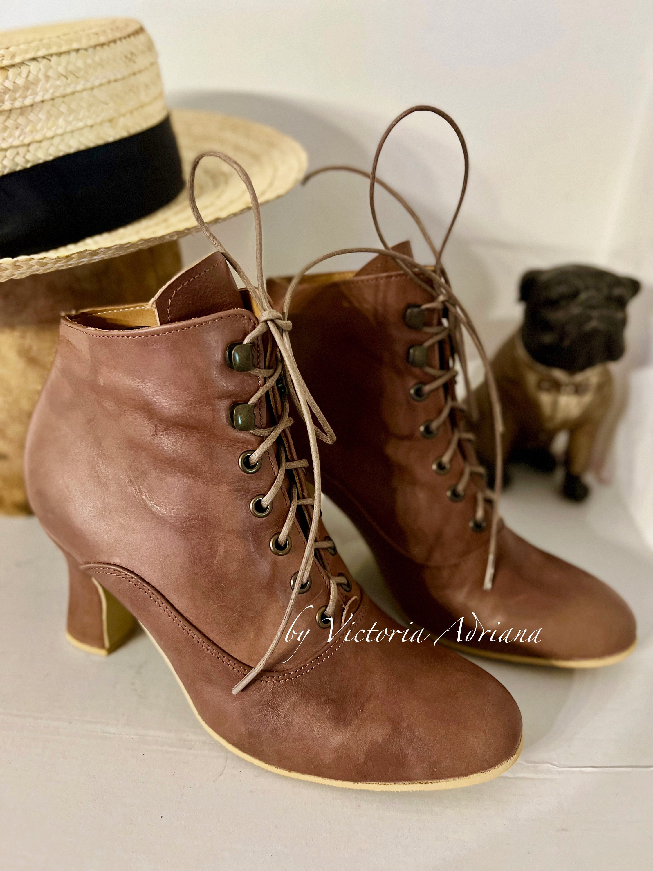 Brown Leather Victorian Ankle Boots