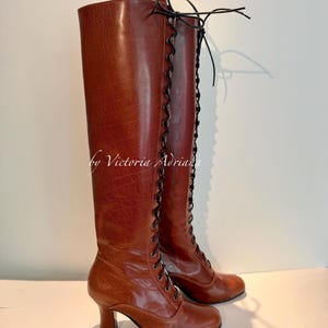 Knee High Boots in leather Victorian Style Boots , Brown Boots , Brown vegetal tanned leather Boots , Festival Boots , Carnival style Boots