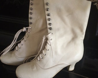Off white shoes , white Leather Boots , white Victorian Boots , Regency Boots , Edwardian Boots , White Wedding Boots , Custom made boots