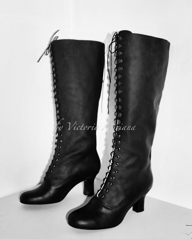 Knee High Boots Black Leather Boots Black Victorian Style Etsy