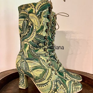 Leather Boots Retro Boots Regency boots Cosplay Boots Bridal Boots 1900 Victorian shoe Custom made shoes Urban boots Unique printed Leather