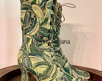 Leather Boots Retro Boots Regency boots Cosplay Boots Bridal Boots 1900 Victorian shoe Custom made shoes Urban boots Unique printed Leather