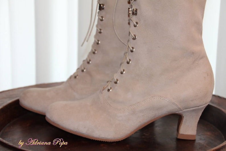 Historical Boots Taupe Edwardian Boots Custom made boots Ivory Victorian Boots SALE Victorian Boots Granny Booties