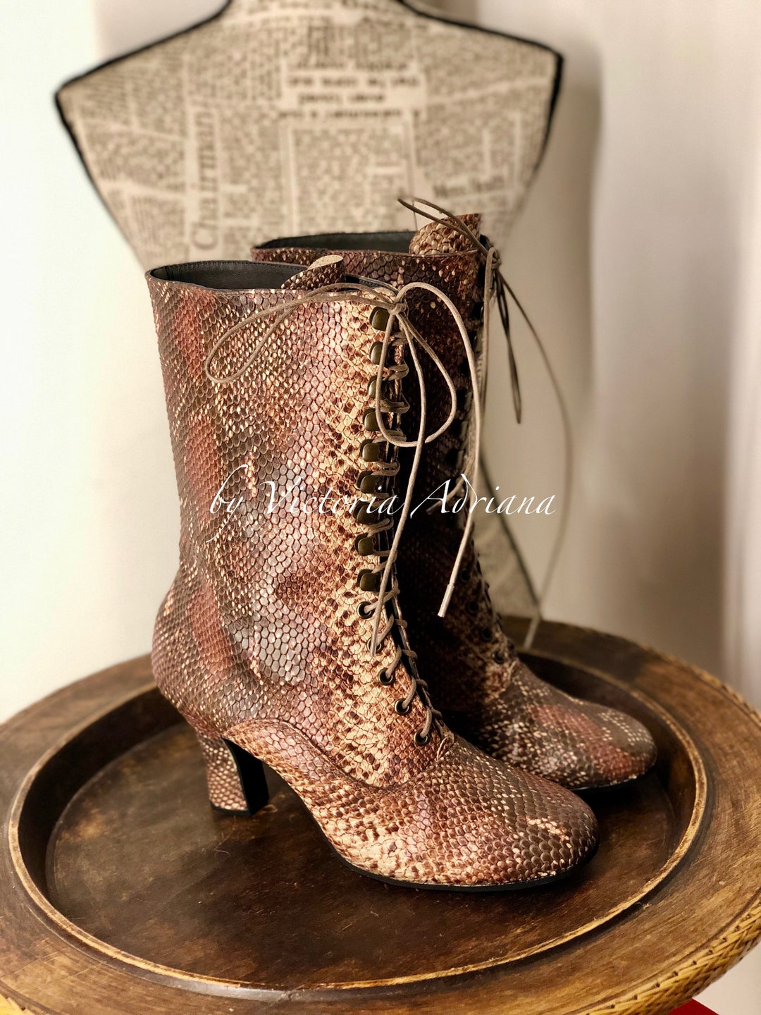 Limited Edition Leather , Victorian Boots , Brown Embossed Leather ...
