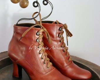 Ankle Leather Boots , Victorian Leather Boots , Brown leather Boots , worn leather boots , Retro Boots , French boots , Kitten heel