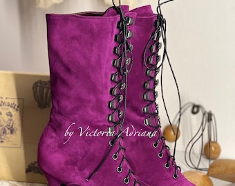 Bright Purple Boots , Viva Magenta suede leather Boots , Victorian boots , Fuchsia Royal Purple Boots Edwardian Boots Custom Boots Wide feet