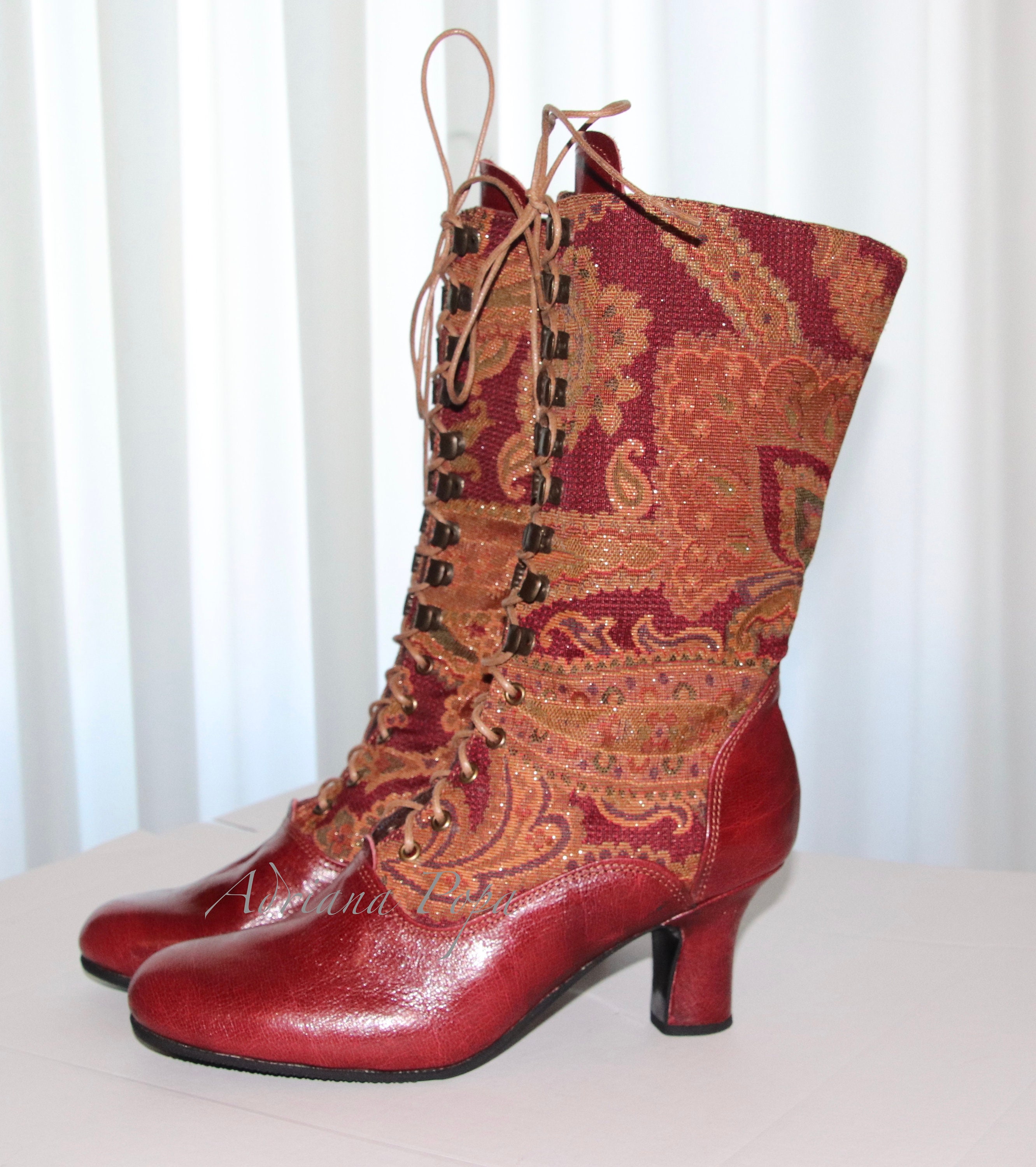 Vegan Fabric Boots Paisley Victorian Boots Cosplay Boots Retro Etsy UK