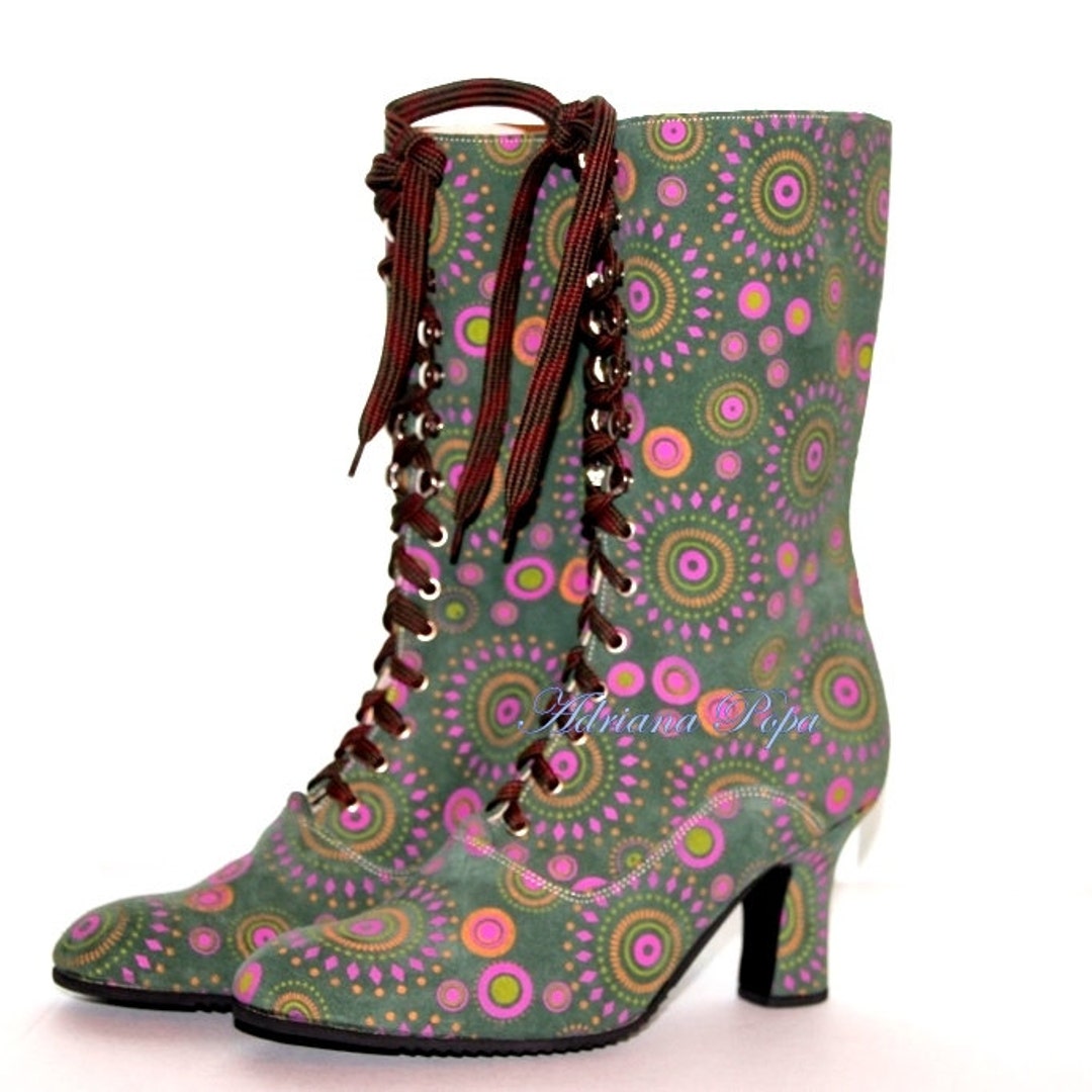 Psychedelic Print Pattern Men Women Leather Boots