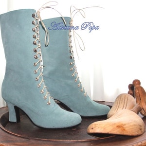 Sea Foam leather Boots , Mint Green Boots , Victorian Boots , Regency Boots , Custom made Boots , 1900's style Boots , Bridal Boots