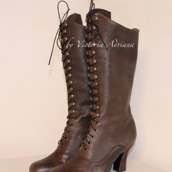 Brown leather Boots , Victorian Boots , Knee High Boots , Regency Boots , 1900's style Boots , Festival Boots , Urban boots , Fashion shoes