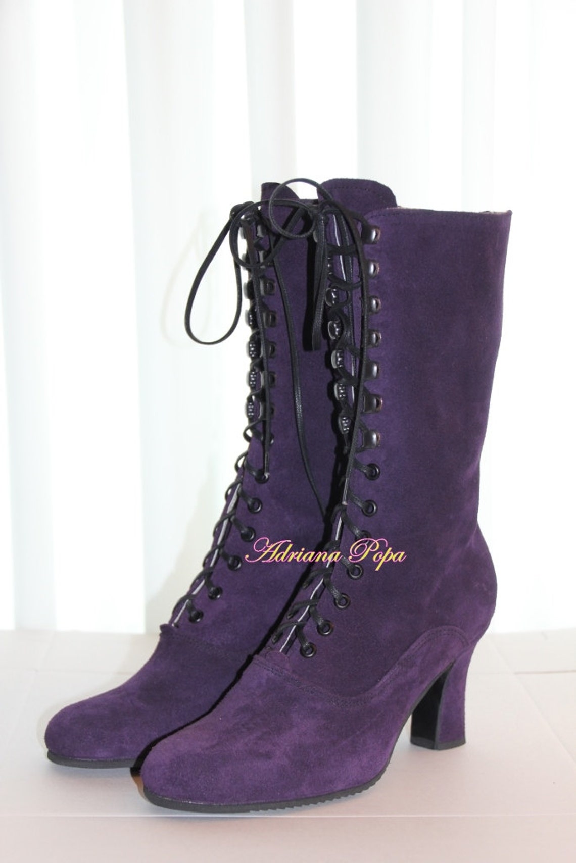 Purple Leather Boots Victorian Boots Royal Purple Shoes - Etsy