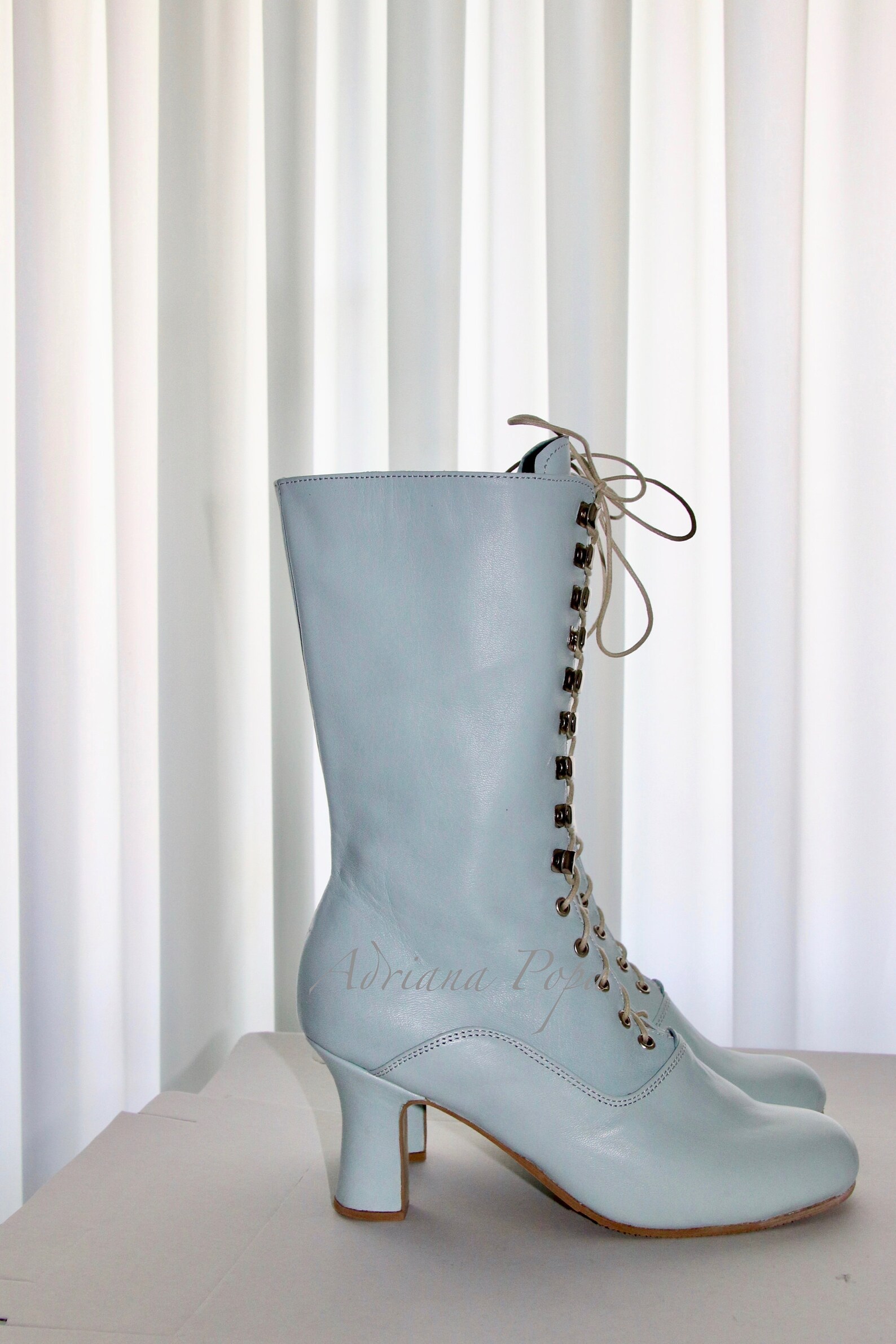 Sea Foam Boots Sea Foam Leather Shoes Baby Blue Boots Etsy