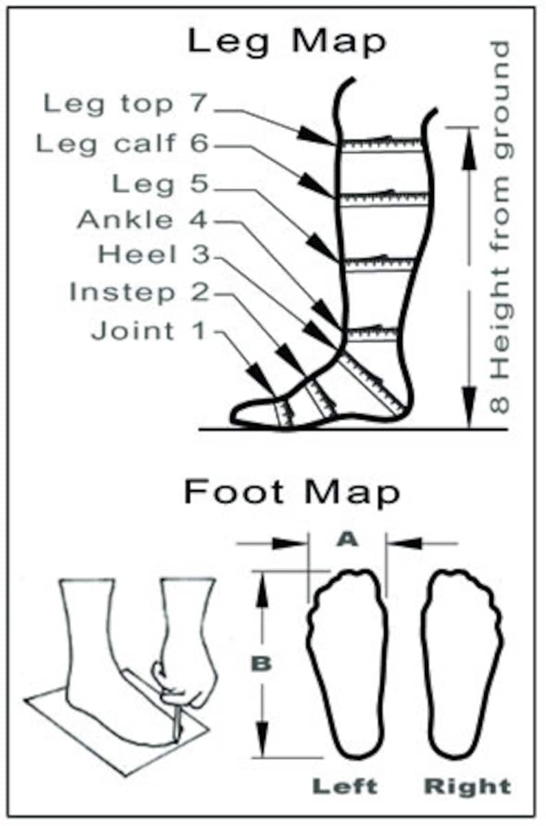May include: A diagram showing how to measure the length of a leg and foot for boot sizing. The diagram shows the different parts of the leg, including the joint, instep, heel, ankle, leg, leg calf, and leg top. The diagram also shows how to measure the length of the foot, including the length and width of the foot.