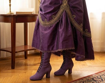 Purple Leather Boots Victorian Boots Mauve leather Boots Retro Boots Custom made Boots 1900 style Boots Cosplay Boots Bohemian Boots