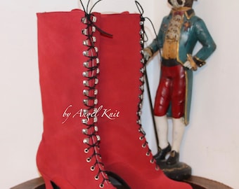 Zapatos rojos Botas rojas Botas rojas de cuero Botas hasta la rodilla Botas victorianas Botas con cordones Botas estilo 1900 Botas de novia Botas hasta la rodilla Cosplay