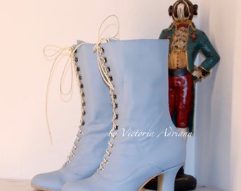 Blaue Stiefel Blaue Lederschuhe Blau Victorian Boots Baby Blue Boots Edwardian Boots Hochzeitsstiefel Brautstiefel Party Schuhe Custom Schuhe Retro