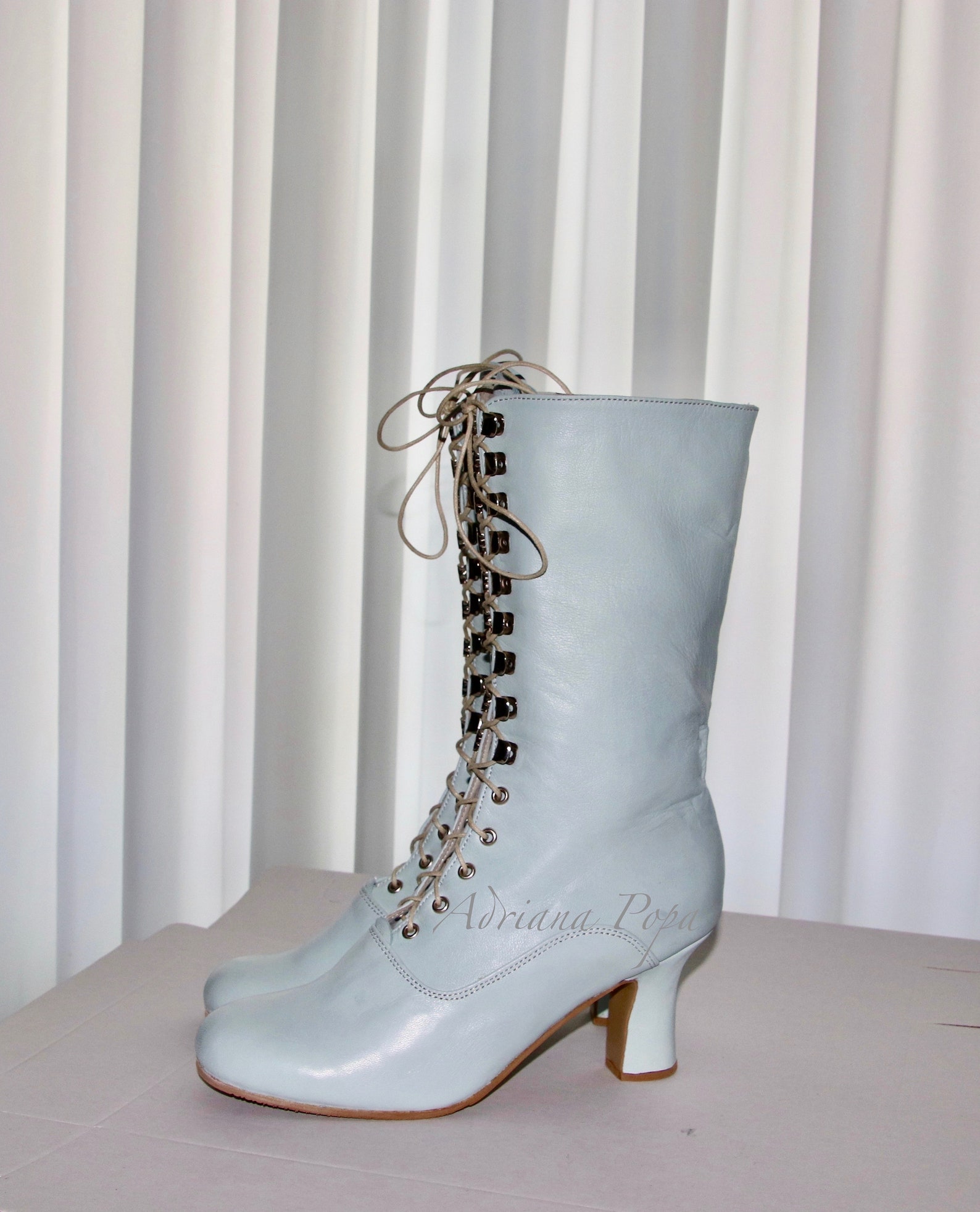 Sea Foam Boots Sea Foam Leather Shoes Baby Blue Boots Etsy