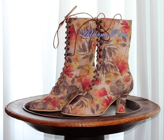 Victoriaanse laarzen Eco Stof Laarzen Retro Laarzen Canvas - Etsy Nederland