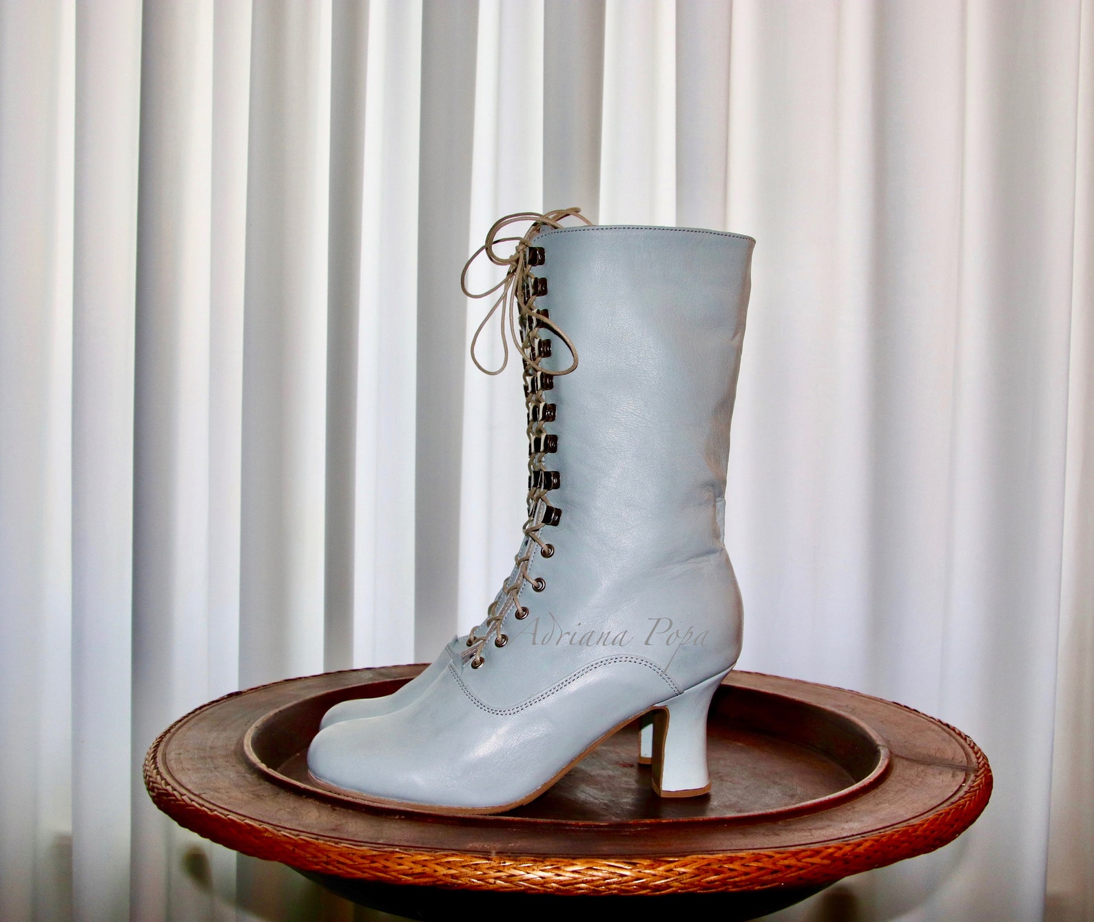 Sea Foam Boots Sea Foam Leather Shoes Baby Blue Boots Etsy