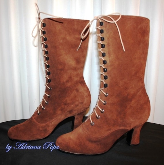Brown Suede lace up Boot Custom Made Chunky Lace Up Ankle Boots main image 3