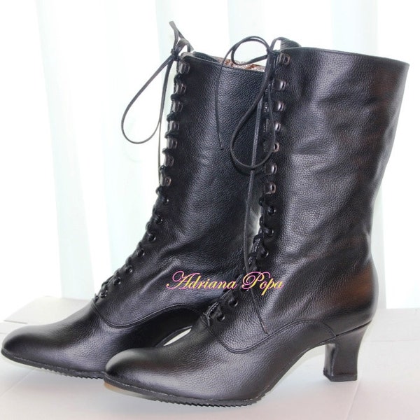 Black leather Boots , Victorian Boots , Edwardian Boots , Steampunk boots , Retro Boots , Lace up Boots , Goth Boots , Custom made boots