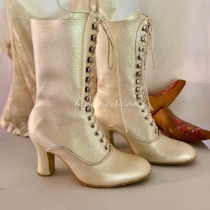 Pearly Leather Boots Pearly Ivory Boots Ivory shoes White Victorian Boots Wedding Boots Pearlescent Boots Bridal shoes Bridal Boots Custom