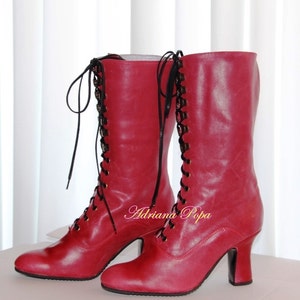 Victorian Boots Red leather Boots Wine Burgundy boots Granny Boots Regency Boots Edwardian Boots Custom made shoes