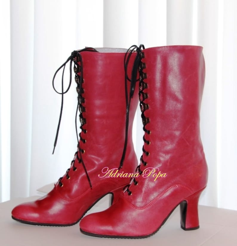 Victorian Boots Red Leather Boots Wine Burgundy Boots Granny Etsy UK