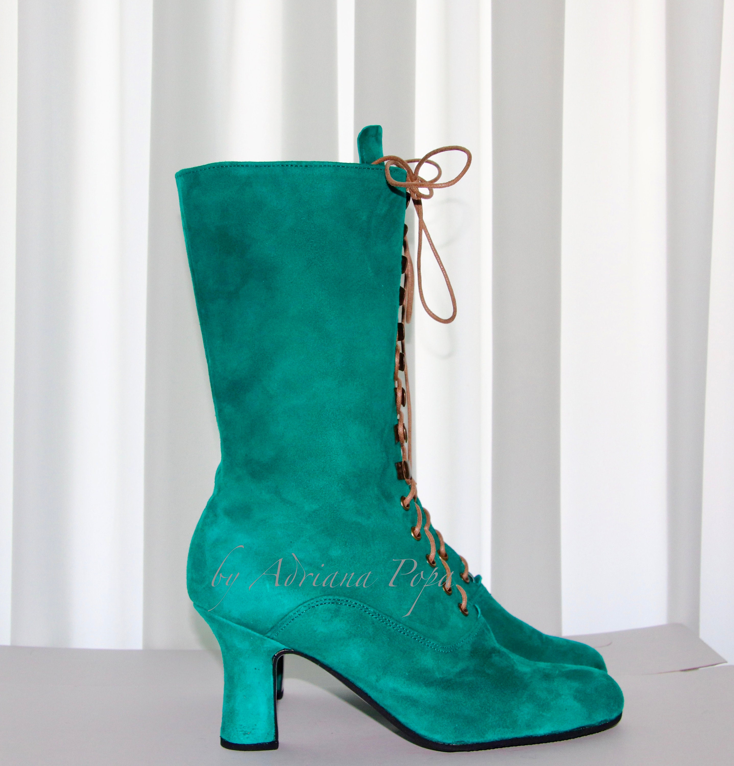Green Boots Green Shoes Green Leather Boots Victorian Boots Etsy