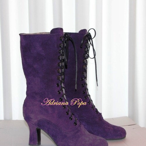 Purple Leather Boots Victorian Boots Royal Purple Shoes Cosplay Boots Purple Leather Regency Boots Granny Boots Bridal Shoes Custom Boots