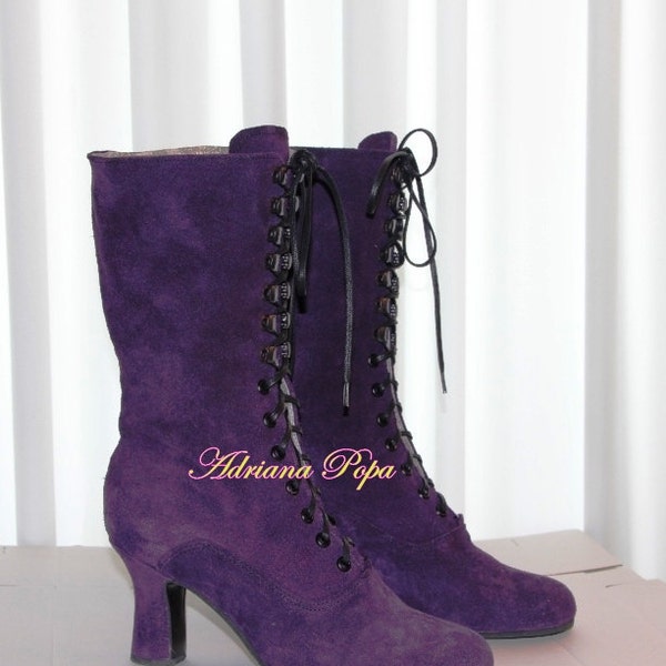 Dark Purple Boots , leather Boots , Victorian Boots , Royal Purple shoes , Cosplay boots , Regency Boots , 1900's style boots , Custom Boots