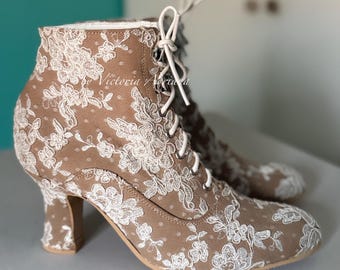 Botas de noiva, botinhas retrô, botas de casamento estilo anos 1900, botas de cano curto, botas vitorianas, botas eduardianas, botas francesas