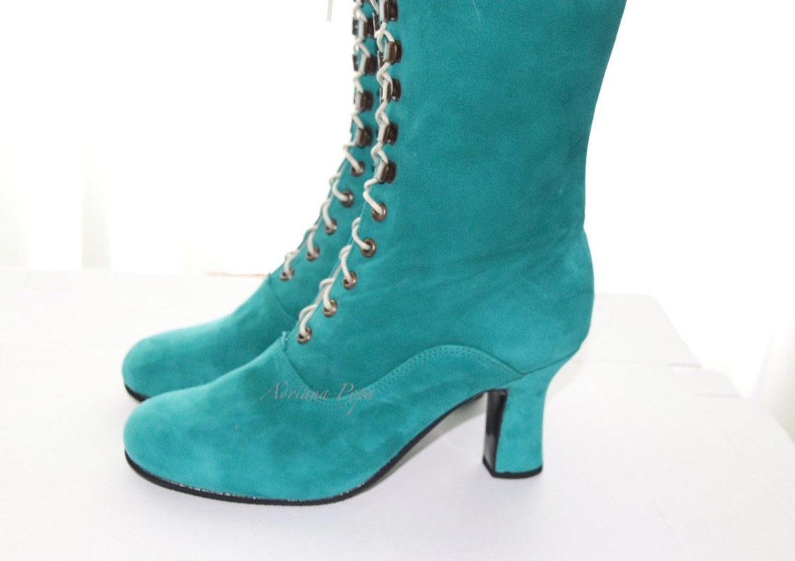 Mint Green Boots Green Victorian Boots Green Suede Leather - Etsy
