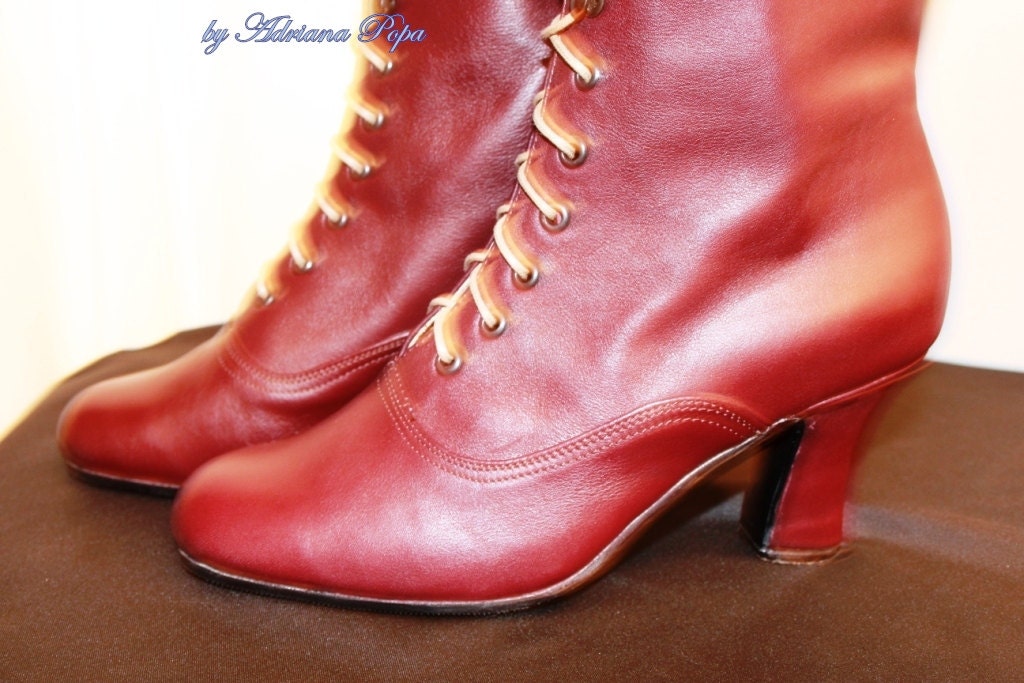 Burgundy Boots Burgundy Leather Boots Victorian Boots Regency Etsy