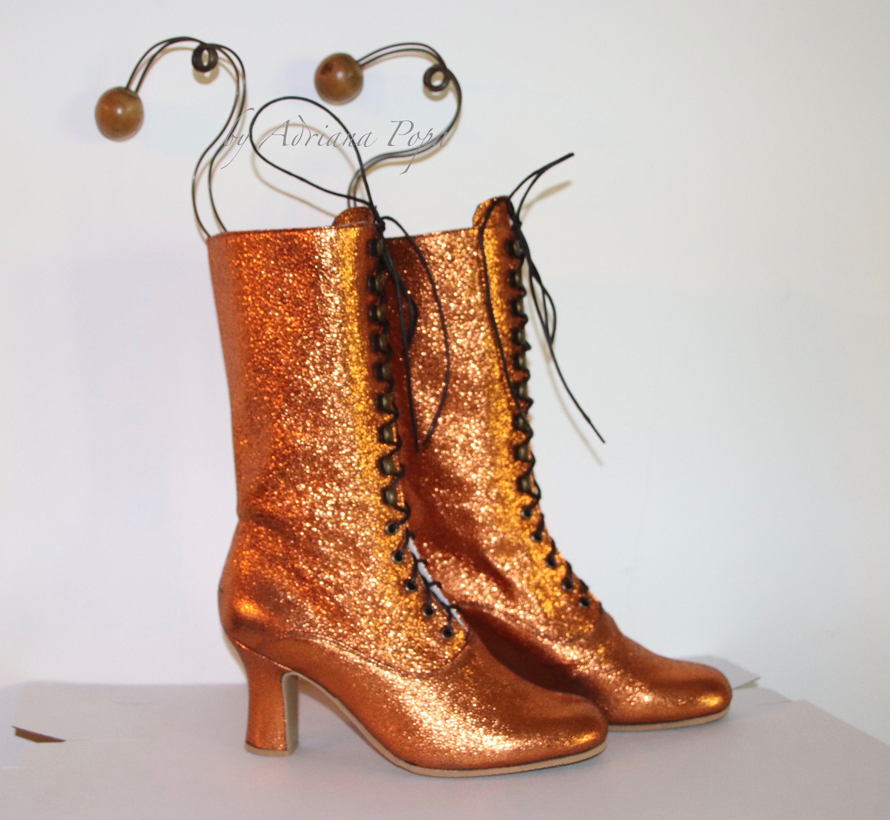 orange glitter boots