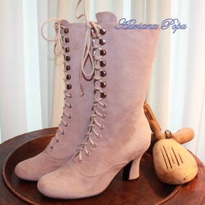 Powder Pink suede leather Boots Victorian Boots Powder Pink Boots Wedding Boots Bridal Boots Princess Boots Lace up Pink Boots 1900 style