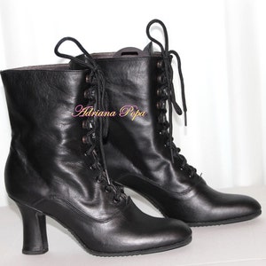 Ankle Boots , Black Leather Boots , Victorian Boots , Retro Boots , Granny Boots , Lace up Boots , Custom made shoes , Strong calf Boots