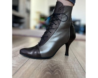 Stiefeletten, Lederstiefel, viktorianische Stiefel, Oma-Stiefel, Tanzstiefel, maßgeschneiderte Schuhe, Stiefel im 1920er-Stil, Retro-Stiefel